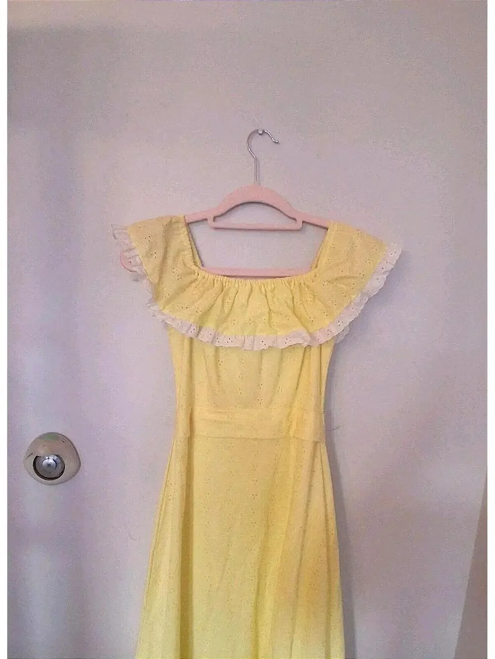 70s Vintage Yellow Ruffled Dress, Maxi Bridesmaid Prom Gown Size S Princess - Picture 1 of 9